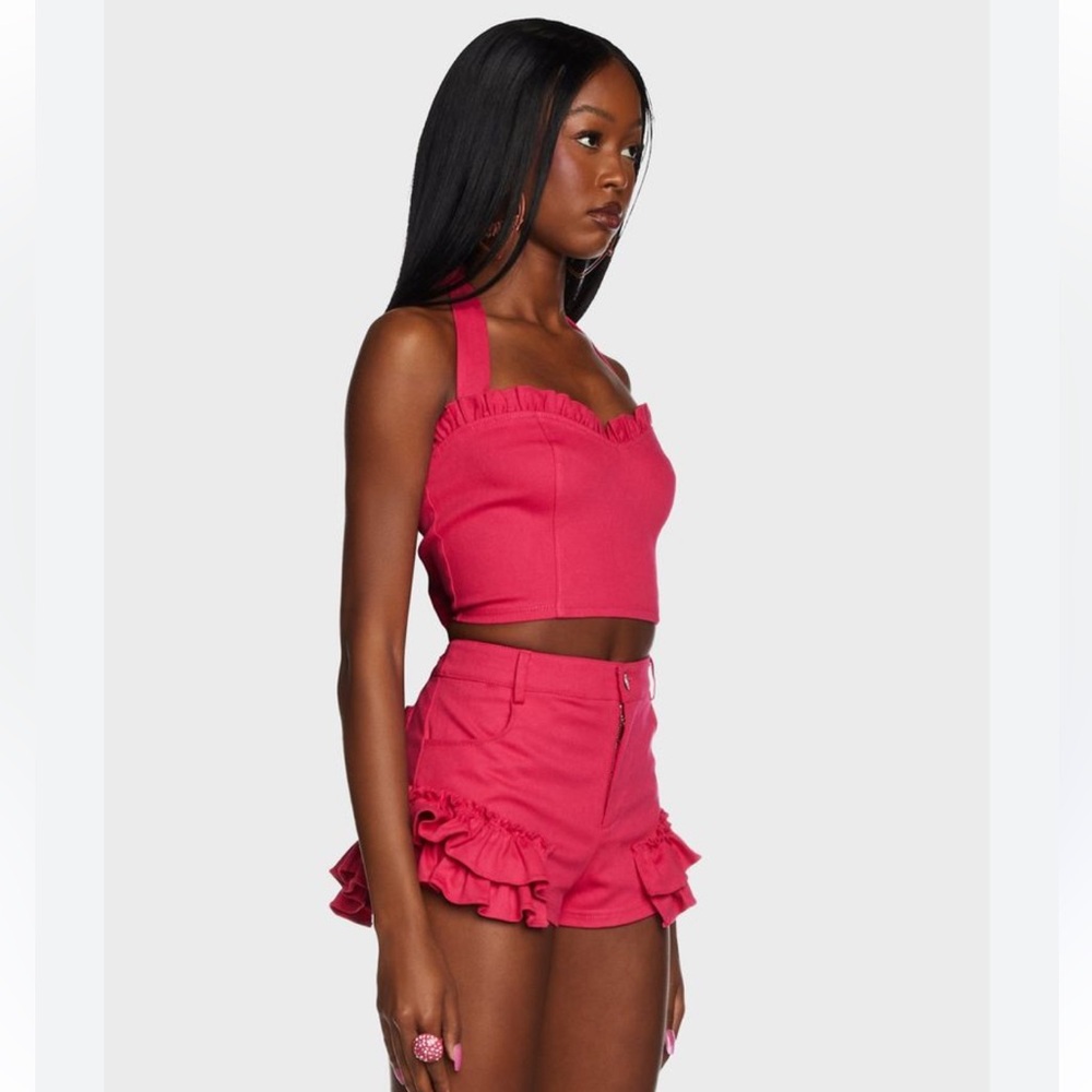Dollskill Sugar Thrillz Pink Ruffle halter Blouse sold out Barbie pink